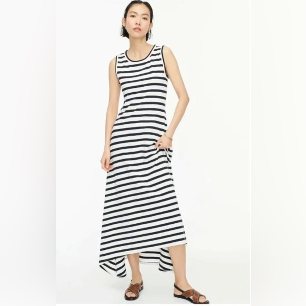 J.Crew Navy Breton Stripe High Low Sleeveless Maxi Dress,  XS